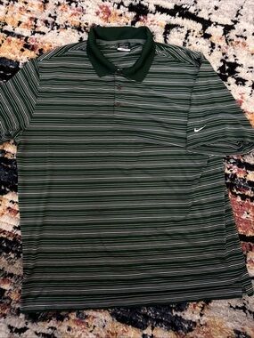Nike Men's Green Striped Polo Shirt 2XL
